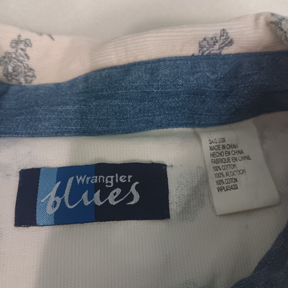90s Wranglers Blue Cream Floral Cottagecore Corduroy  Pearl Snap Button Shirt 3X - Picture 5 of 11